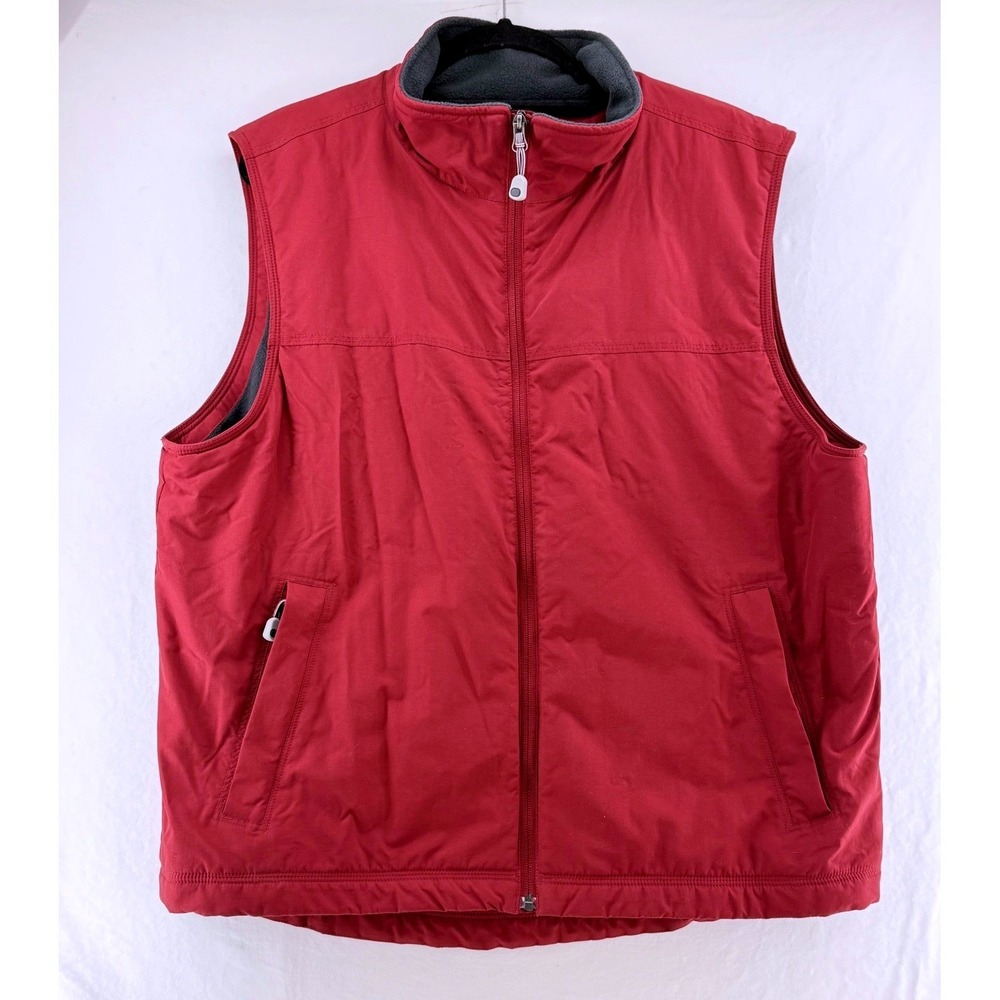 LL‎ Bean Mens Large Red Fleece Lined Warm-Up Vest Nylon Shell Full Zip 0BDR4